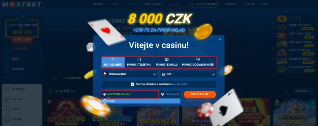 Registrace a ověření na MostBet